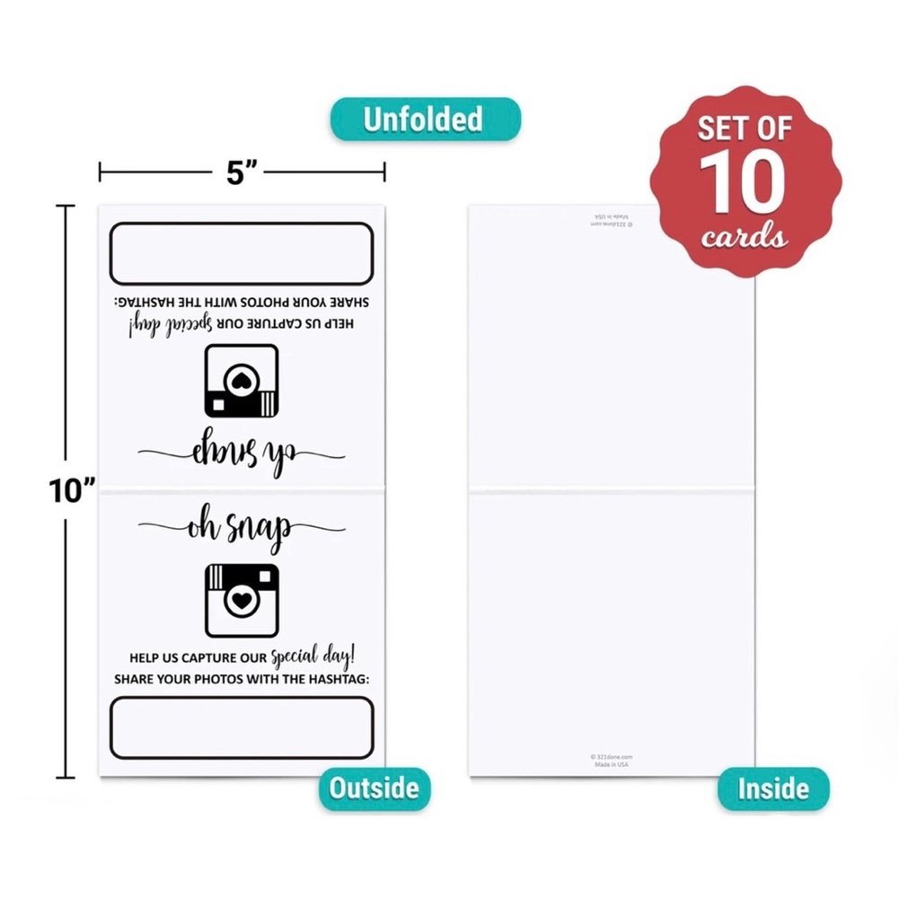 321done Folded Wedding Hashtag Signs - Oh Snap, White, Set of 10